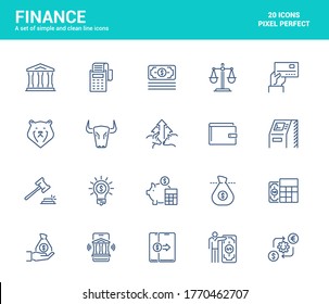 Simple Set of Finance Line Icons. E-commerce, Investment, Stock Market, Banking and Accounting elements. Editable Vector Icons