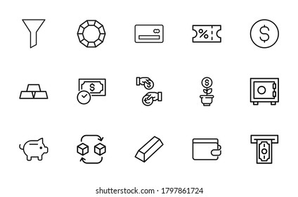 Simple set of finance related outline icons. Elements for mobile concept and web apps. Thin line vector icons for website design and development, app development. Premium pack.