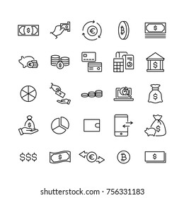 Simple set of finance related outline icons. Elements for mobile concept and web apps. Thin line vector icons for website design and development, app development. Premium pack.