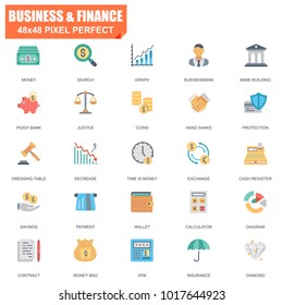 Simple Set of Finance Related Vector Flat Icons. Contains such Icons as Wallet, ATM, Hand with a Coin, Bank Building, Diagram, Graph, Exchange and more. Editable Stroke. 48x48 Pixel Perfect.