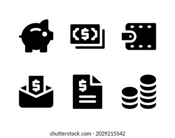 Simple Set of Finance Related Vector Solid Icons. Contains Icons as Piggy Bank, Money, Wallet, Paycheck and more.