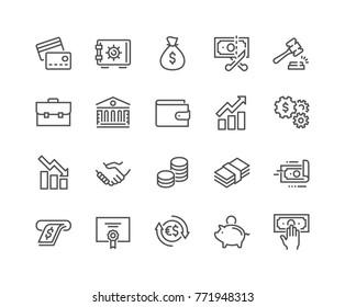 Simple Set of Finance Related Vector Line Icons. 
Contains such Icons as Taxes, Money Management, Handshake and more.
Editable Stroke. 48x48 Pixel Perfect.