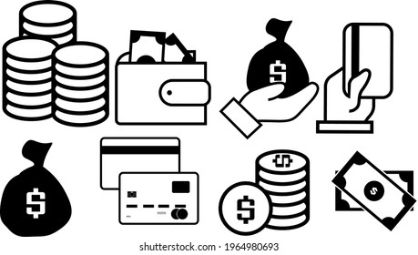Simple set financial analytics on black background. Symbol. Isolated vector. Training set. Vector icon.