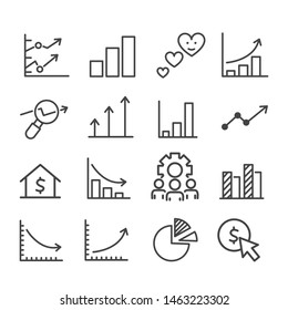 Simple set of financial and graph minimal icon such as pie chart, statistics isolated. Modern outline on white background