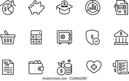 einfache Set Financial Planning Icons Vektordesign 