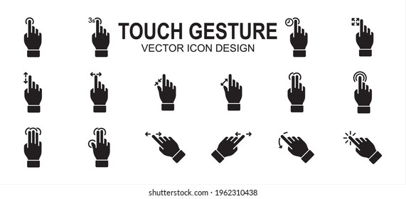 Simple Juego de gesto táctil del dedo Relacionado Diseño gráfico de interfaz de usuario del icono Vector. Contiene iconos como el tacto, el gesto, la navegación, la pantalla táctil, la punta del dedo, el pellizco, el control, la prensa, la diapositiva, el punteo,