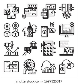 Conjunto simple de iconos de línea de vectores relacionados con Fintech