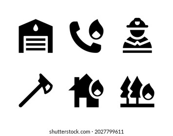 Simple Set of Firefighter Related Vector Solid Icons. Contains Icons as Fireman, Axe, House Burn, Forest and more.