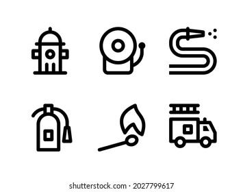 Simple Set of Firefighter Related Vector Line Icons. Contains Icons as Hydrant, Fire Alarm, Hose, Extinguisher and more.