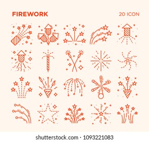 Simple Set of Firework. Vector Line Icons. Editable Stroke. 