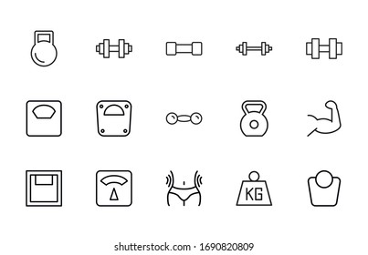 Simple set of Fitness icons in trendy line style. Modern vector symbols, isolated on a white background. Linear pictogram pack. Line icons collection for web apps and mobile concept.
