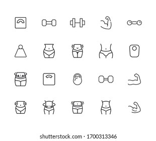 Simple set of Fitness icons in trendy line style. Modern vector symbols, isolated on a white background. Linear pictogram pack. Line icons collection for web apps and mobile concept.
