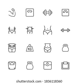 Simple set of fitness icons in trendy line style. Modern vector symbols, isolated on a white background. Linear pictogram pack. Line icons collection for web apps and mobile concept.