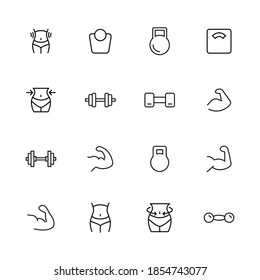 Simple set of fitness icons in trendy line style. Modern vector symbols, isolated on a white background. Linear pictogram pack. Line icons collection for web apps and mobile concept.