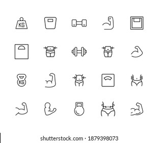 Simple set of fitness icons in trendy line style. Modern vector symbols, isolated on a white background. Linear pictogram pack. Line icons collection for web apps and mobile concept.