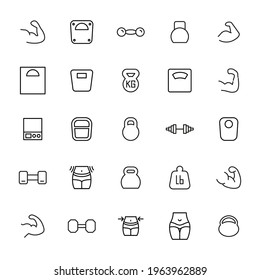 Simple set of fitness icons in trendy line style. Modern vector symbols, isolated on a white background. Linear pictogram pack. Line icons collection for web apps and mobile concept.