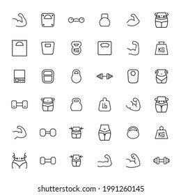 Simple set of fitness icons in trendy line style. Modern vector symbols, isolated on a white background. Linear pictogram pack. Line icons collection for web apps and mobile concept.