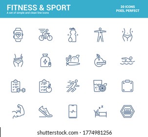 Simple Set of Fitness and Sport Line Icons. Training, Biking, Training Schedule, etc. Editable Vector Icons