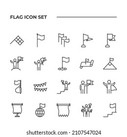 simple set of Flag vector icons with editable line styles covering Map with flag, Victory, Achievement and other. isolated on white background.