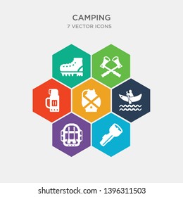 simple set of flashlight, raft, rafting, canteen icons, contains such as icons thermo, axes, boots shoes and more. 64x64 pixel perfect. infographics vector