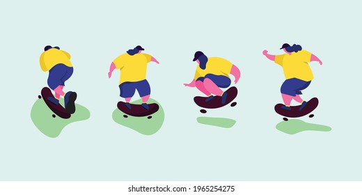 simple set flat illustration of freestyle skateboard