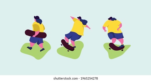 simple set flat illustration of freestyle skateboard