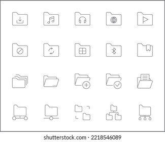 Simple Set of folder Related Vector Line Icons.
Vector collection of documents, file, technology, miscellaneous and design elements symbols or logo elements in thin outline.
