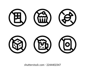 Simple Set of Food to Avoid In Diabetes Related Vector Line Icons. Contains Icons as Chocolate Bar, Cake, Sweet and more.