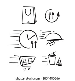 Simple Set of Food Delivery Related Vector Line Icons. hand drawn doodle style vector