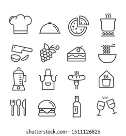 Simple set of food and drink icon. Restaurant symbol concept isolated. Modern outline on white background