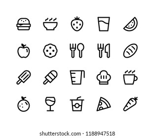 Simple Set of Food & Drink Related Vector Line Icons. Contains such Icons as burger, bowl, strawberry, watermelon, cookie and More. pixel perfect vector icons based on 32px grid. Well Organized