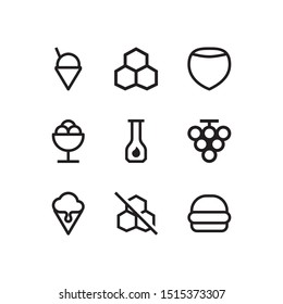 Simple Set of food and drink Related Vector Line Icons. Contains such cocktail, honeycomb, hazelnut, ice cream, sauce, grapes, honey free, and burger.
