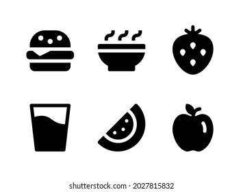 Simple Set of Food and Drink Related Vector Solid Icons. Contains Icons as Burger, Bowl, Strawberry, Watermelon and more.
