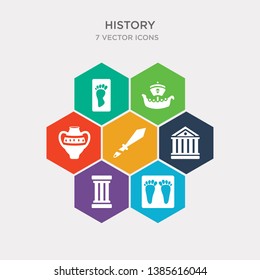 simple set of foot print, columns, pantheon, swords icons, contains such as icons ancient jar, viking ship, footprint and more. 64x64 pixel perfect. infographics vector