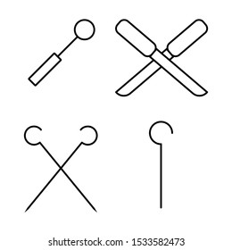 Simple set of four icons with dentist mirror, knives, skewers.