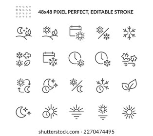 Simple Set of Four Seasons and Day Parts Related Vector Line Icons. Contains such Icons as Day-Night Switch, All seasons, Night Time and more. Editable Stroke. 48x48 Pixel Perfect. - Shutterstock ID 2270474495