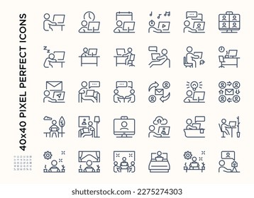 Simple set of Freelance and Work at home. Contains such Icons as Remote work, Colleague, Work at park. Editable stroke