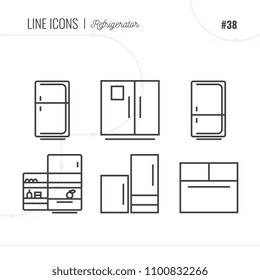 Simple Set of Fridge Related Vector Line Icons. Contains such Icons as Portable Fridge, Ice Machine, Silence and more. Editable Stroke. 48x48 Pixel Perfect.
