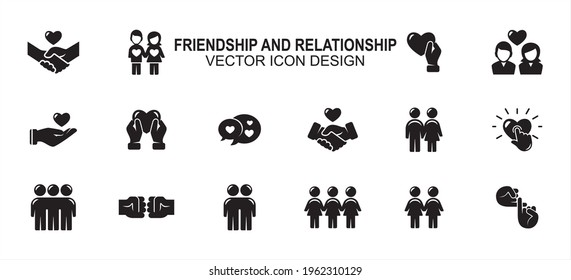 Simple Set of friendship and relationship Related Vector icon user interface graphic design. Contains such Icons as handshake, holding hand, giving love, receiving, chat, sisterhood, brotherhood,