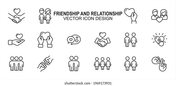 Simple Set of friendship and relationship Related Vector icon user interface graphic design. Contains such Icons as handshake, holding hand, giving love, receiving, chat, sisterhood, brotherhood,