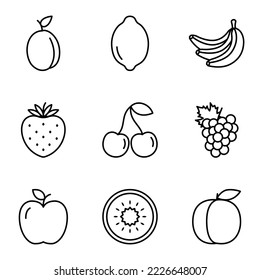 Simple set of fruits related line icons. Tropical fruits. Isolated on white background. Vector illustration. Collection