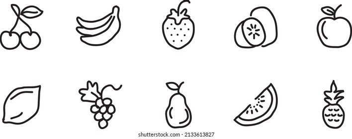 Simple Juego de Frutos Relacionado Vector dibujar a mano Iconos de línea..eps

