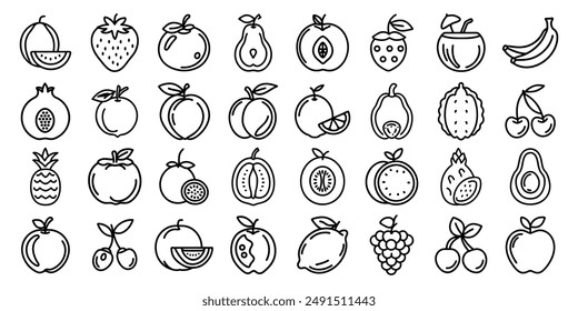 Simple set of fruits vector illustration. Contains icons such as strawberry, orange, watermelon and more