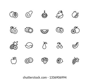 Simple Set of Fruits Vector Line Icons. Contains such Icons as apple, cherry, orange and more. Editable vector stroke. 48x48 Pixel Perfect.