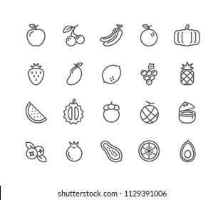 Simple Set of Fruits vector thin line icons, Editable Stroke linear symbols