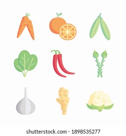 Simple Set Frutos e iconos de color de vectores de vegetales