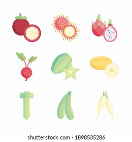 Simple Set Fruits and Vegetables Vector Color Icons