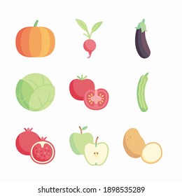 Simple Set Fruits and Vegetables Vector Color Icons