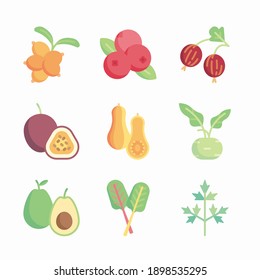 Simple Set Fruits and Vegetables Vector Color Icons
