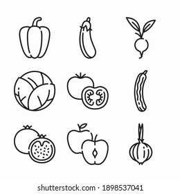 Simple Set Fruits and Vegetables Vector line Icons